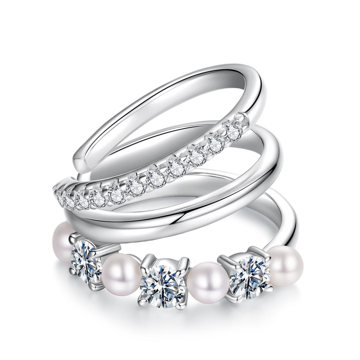 Sterling Silver Moissanite and Freshwater Pearl Drop Earrings