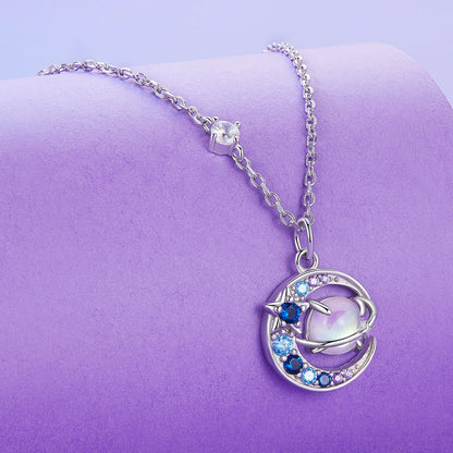Sterling Silver Pavé CZ & Transparent Glass Pendant Necklace