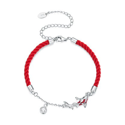 925 Sterling Silver White Gold Plated Enamel CZ Koi 16+6cm Bracelet for Women
