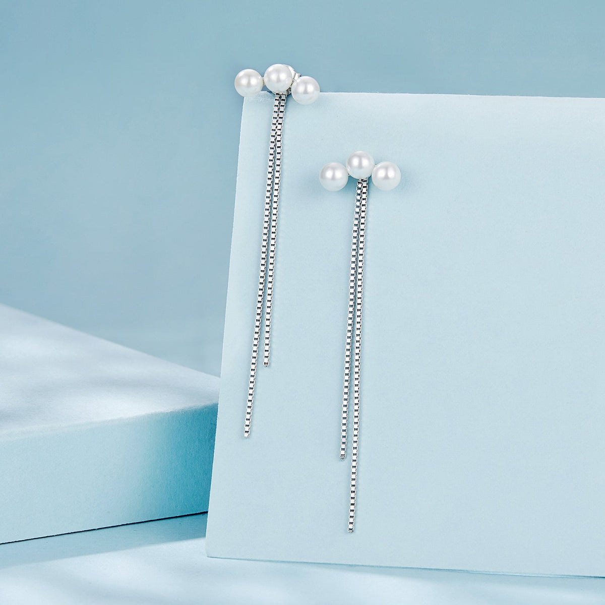 Sterling Silver White Gold Plated Shell Pearl Drop Earrings