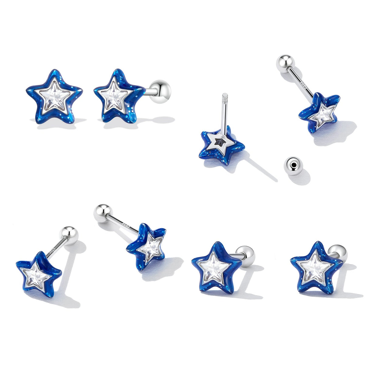 Sterling Silver Enamel Cubic Zirconia Stud Earrings