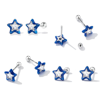 Sterling Silver Enamel Cubic Zirconia Stud Earrings