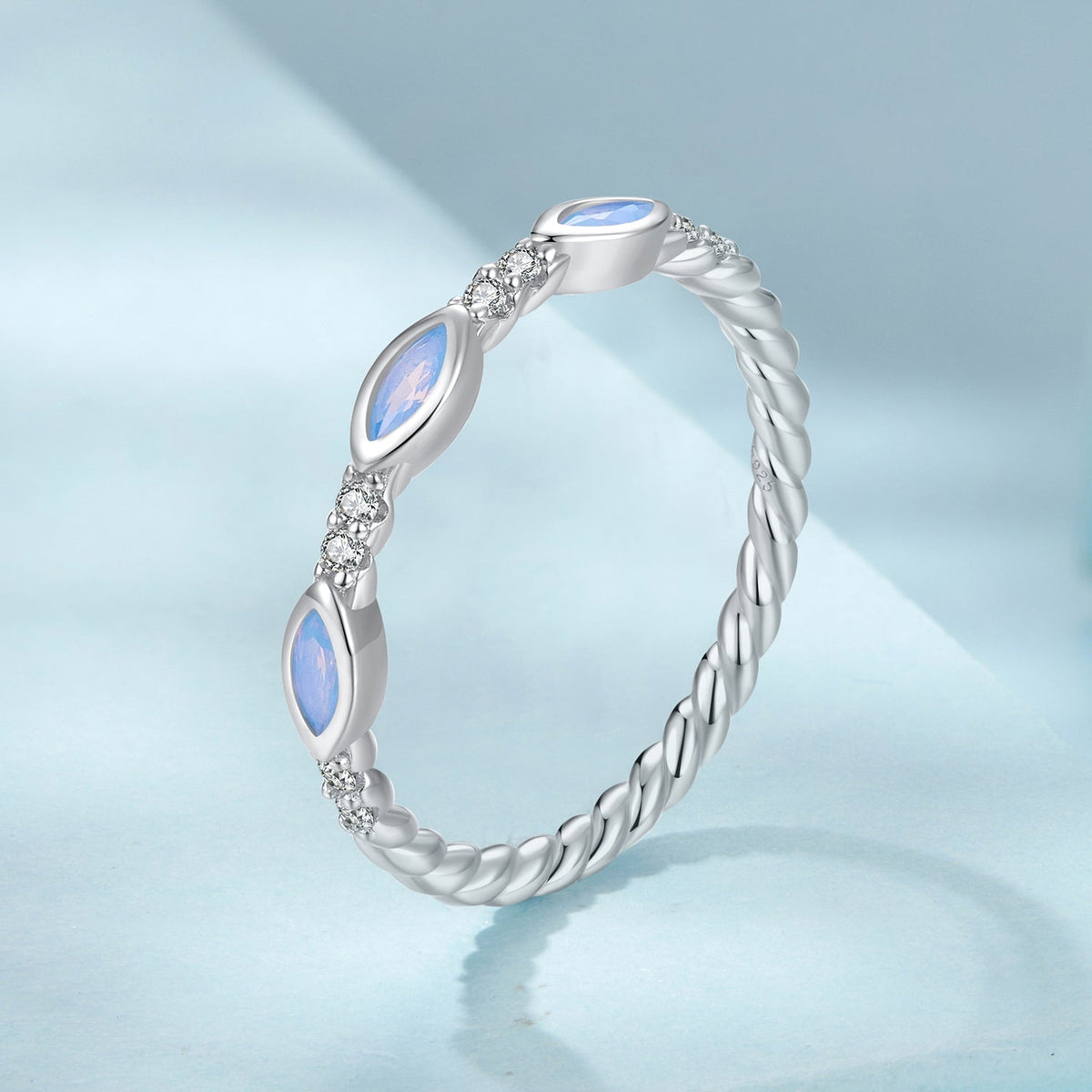 Sterling Silver Synthetic Opal and CZ Ring