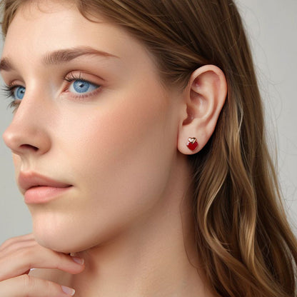 925 Sterling Silver Cubic Zirconia Enamel Rose Gold Plated Earrings