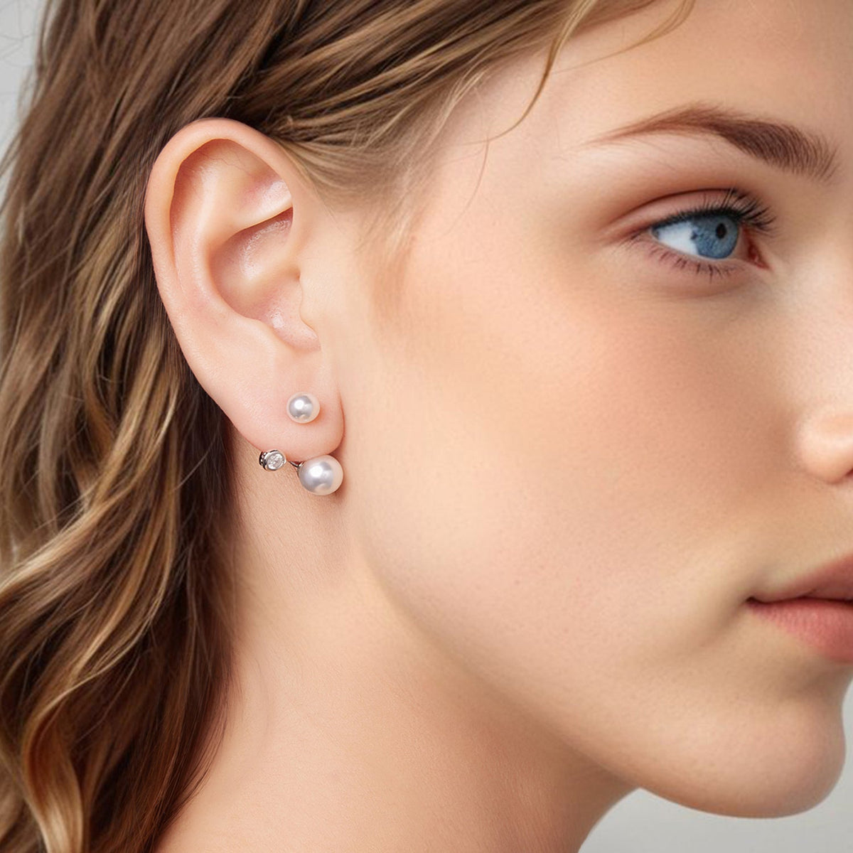 Sterling Silver CZ and Synthetic Pearl Earrings