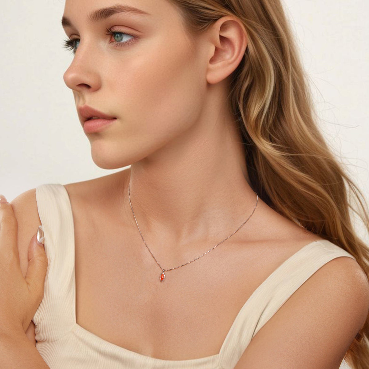 Sterling Silver Synthetic Opal Pendant Necklace