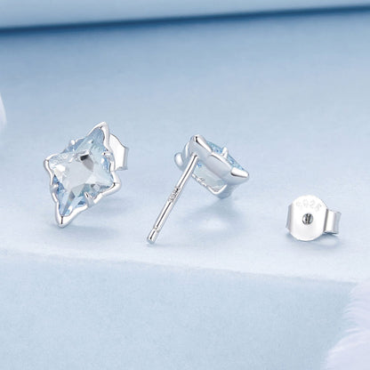 Sterling Silver Transparent Glass White Gold Plated Earrings