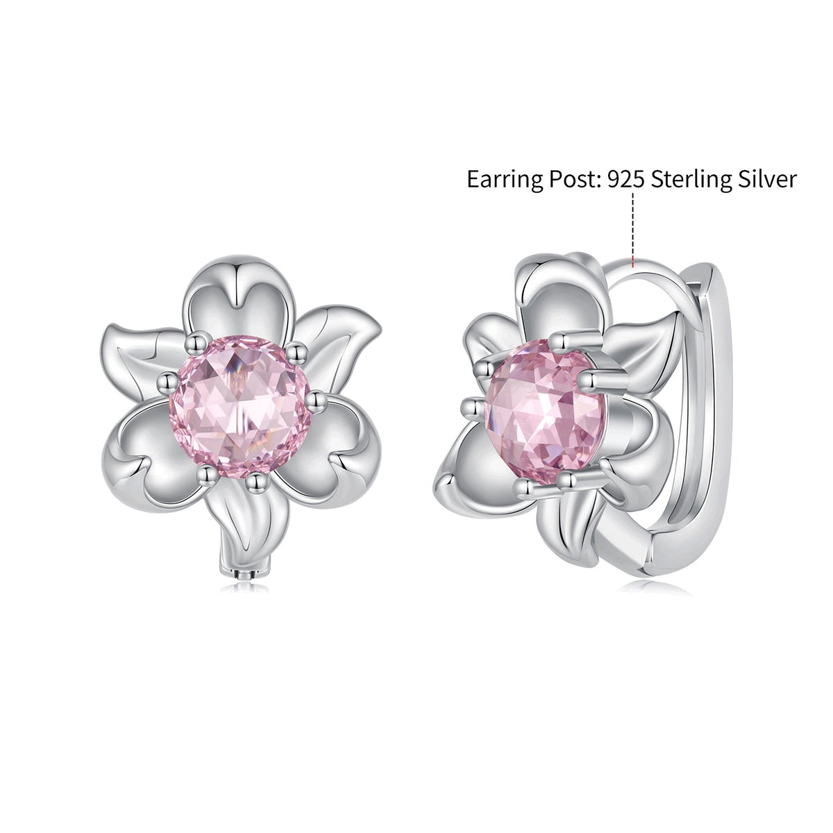 925 Sterling Silver White Gold Plated Transparent Glass 1.4 x 1.2 cm Hoop Earrings for Women