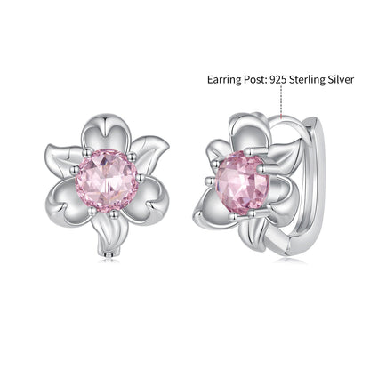 925 Sterling Silver White Gold Plated Transparent Glass 1.4 x 1.2 cm Hoop Earrings for Women