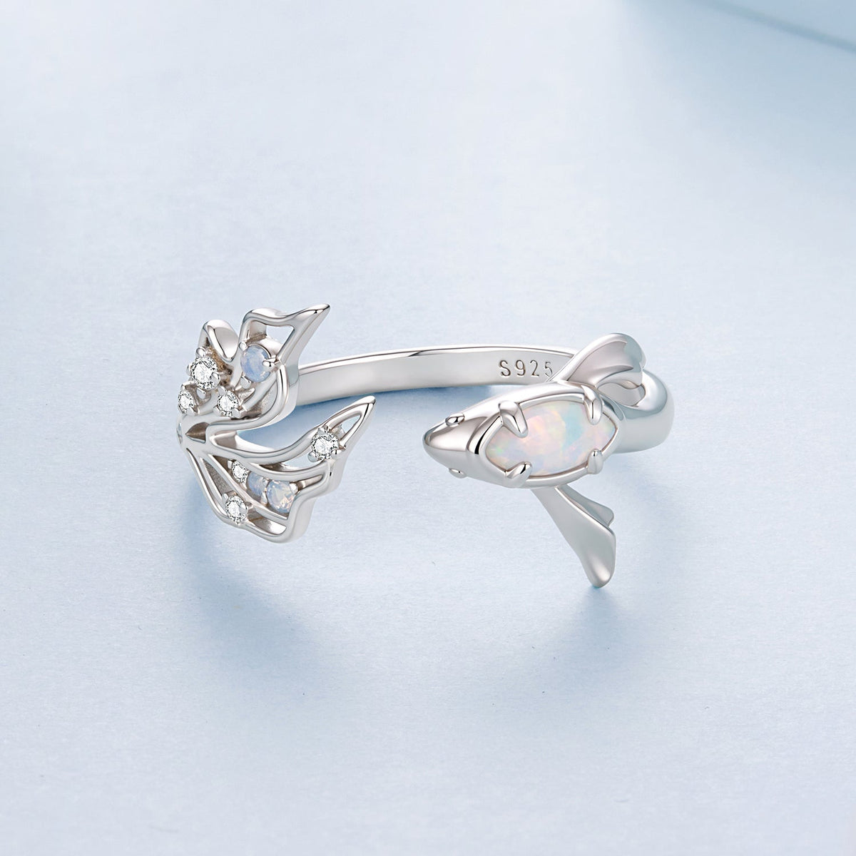 Sterling Silver White Gold Plated Nano Opal and CZ Ring