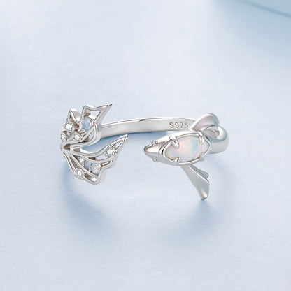 Sterling Silver White Gold Plated Nano Opal and CZ Ring