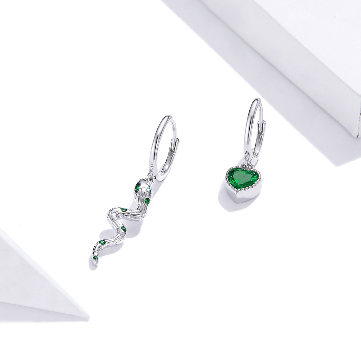 Sterling Silver Pavé CZ Snake and Love Drop Earrings