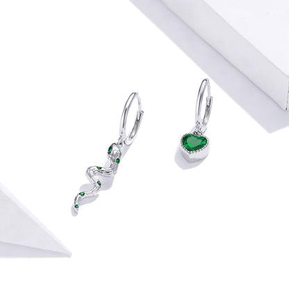 Sterling Silver Pavé CZ Snake and Love Drop Earrings