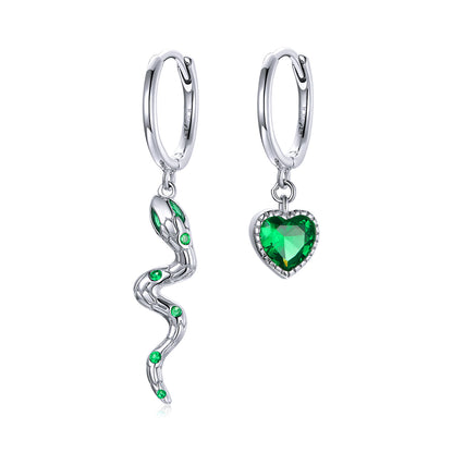 Sterling Silver Pavé CZ Snake and Love Drop Earrings
