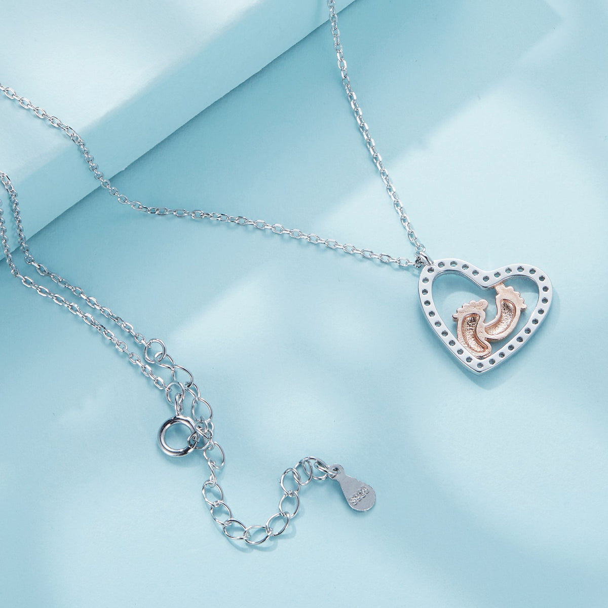 Sterling Silver Cubic Zirconia Rose Gold and Platinum Finish Necklace