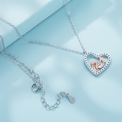 Sterling Silver Cubic Zirconia Rose Gold and Platinum Finish Necklace