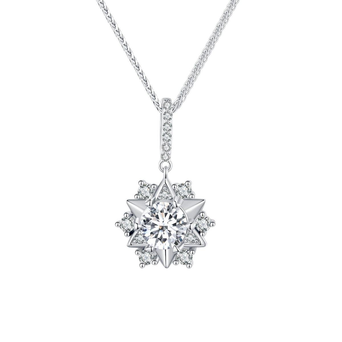 925 Sterling Silver Platinum Plated Moissanite Pavé Necklace