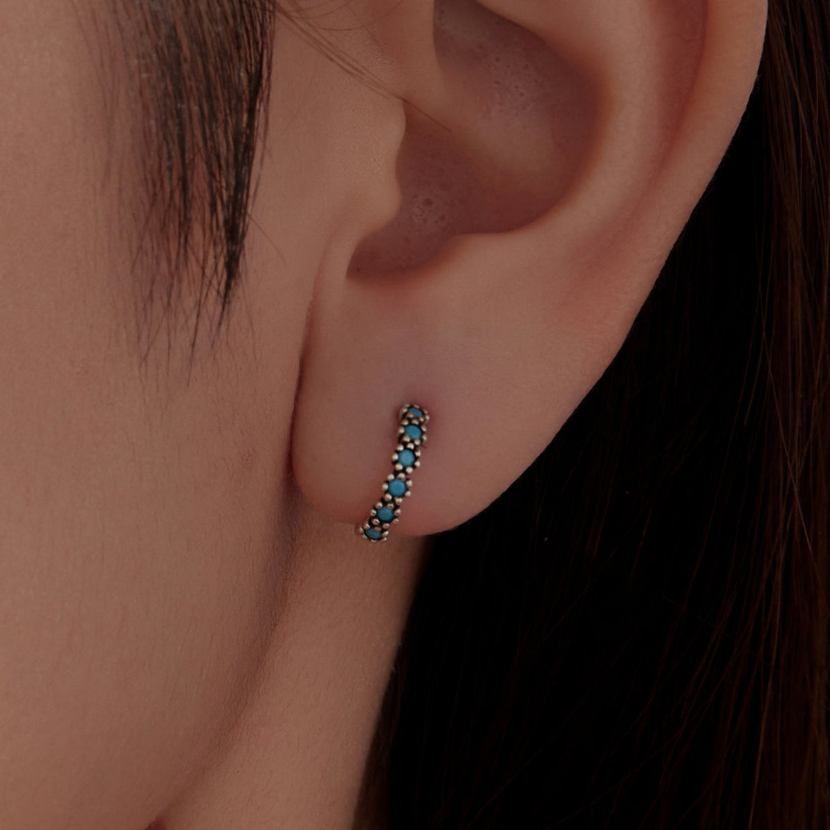 Sterling Silver Synthetic Turquoise Hoop Earrings