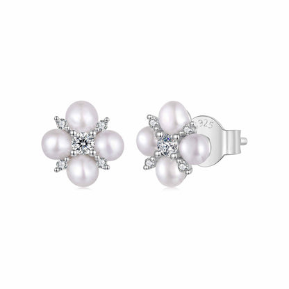 Sterling Silver Moissanite & Freshwater Pearl Earrings