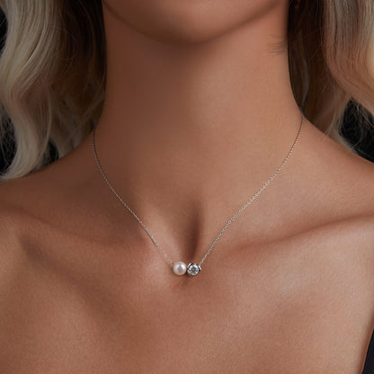 Sterling Silver Moissanite & Freshwater Pearl White Gold Necklace