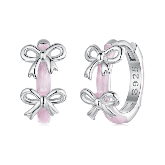 Sterling Silver White Gold Plated Enamel Hoop Earrings