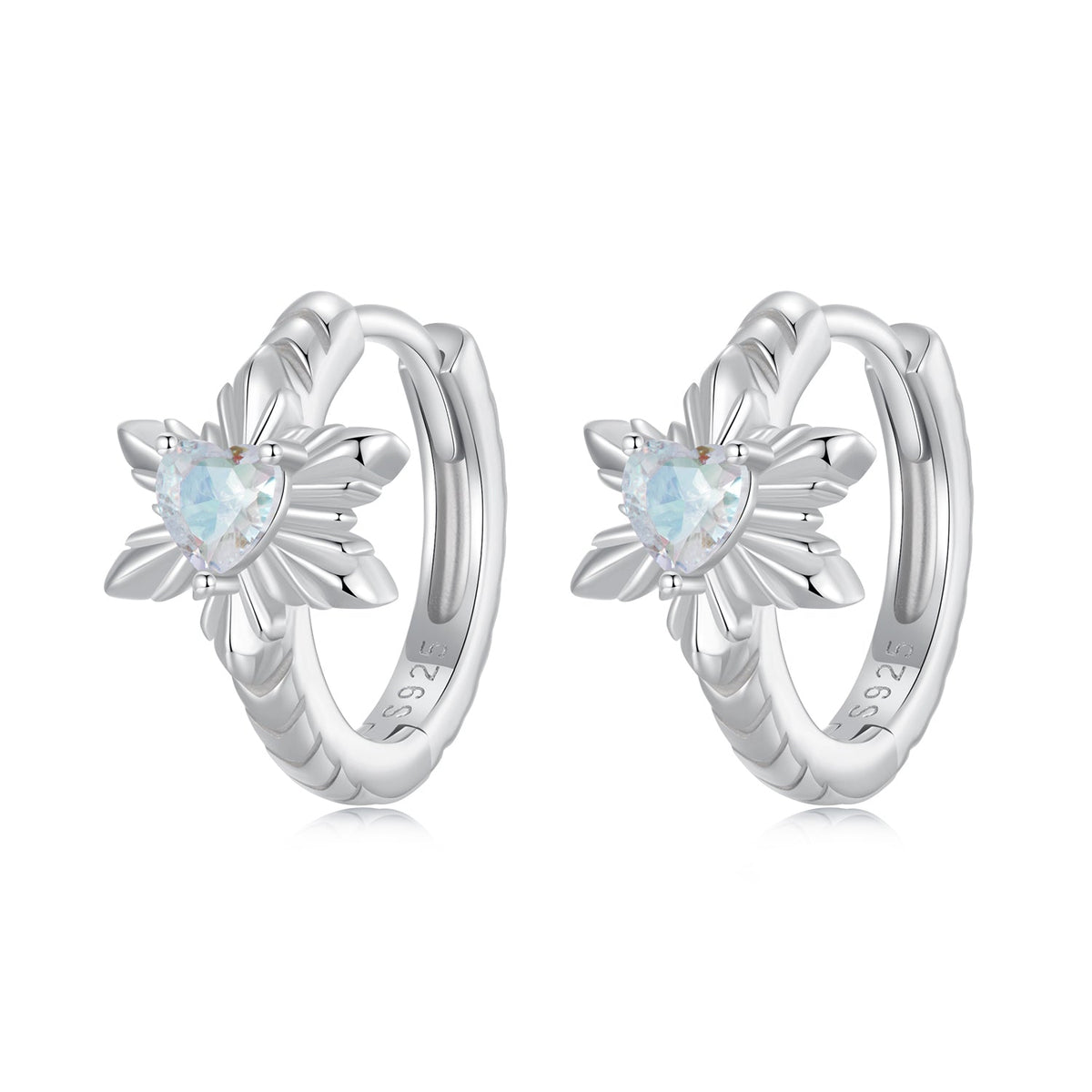 Sterling Silver White Gold Plated Transparent Glass Earrings
