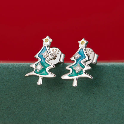Sterling Silver Enamel Pavé CZ Earrings