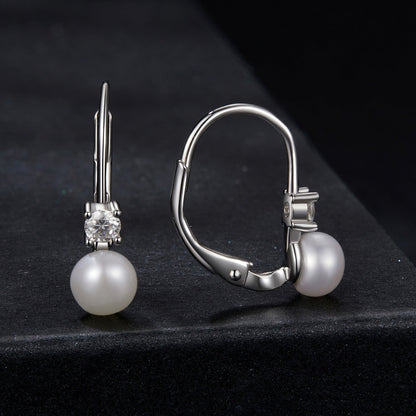 Sterling Silver Moissanite & Freshwater Pearl Drop Earrings