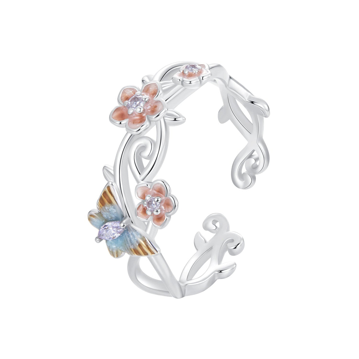Sterling Silver Enamel Pavé CZ Ring