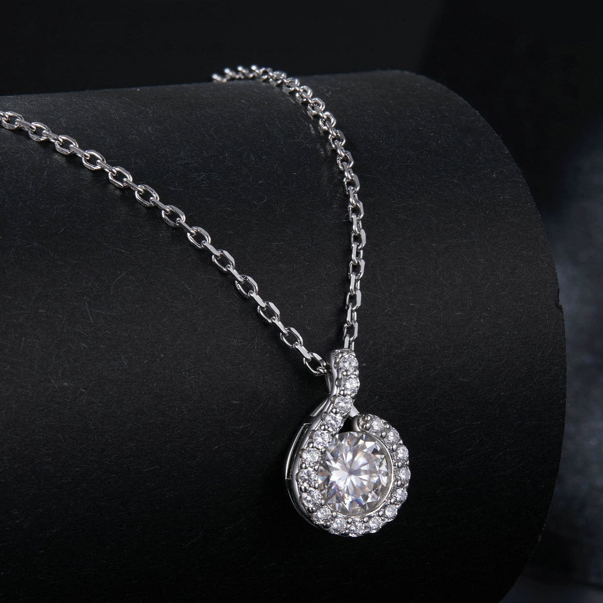 Sterling Silver Moissanite and CZ Pavé Pendant Necklace