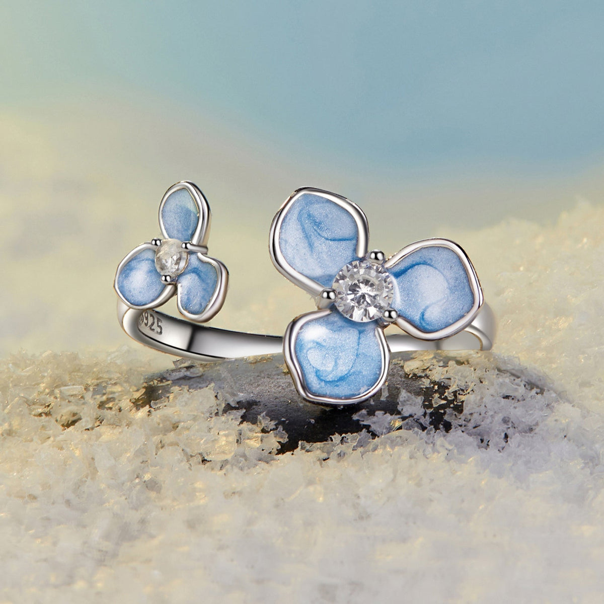 Sterling Silver Enamel and Pavé CZ Ring