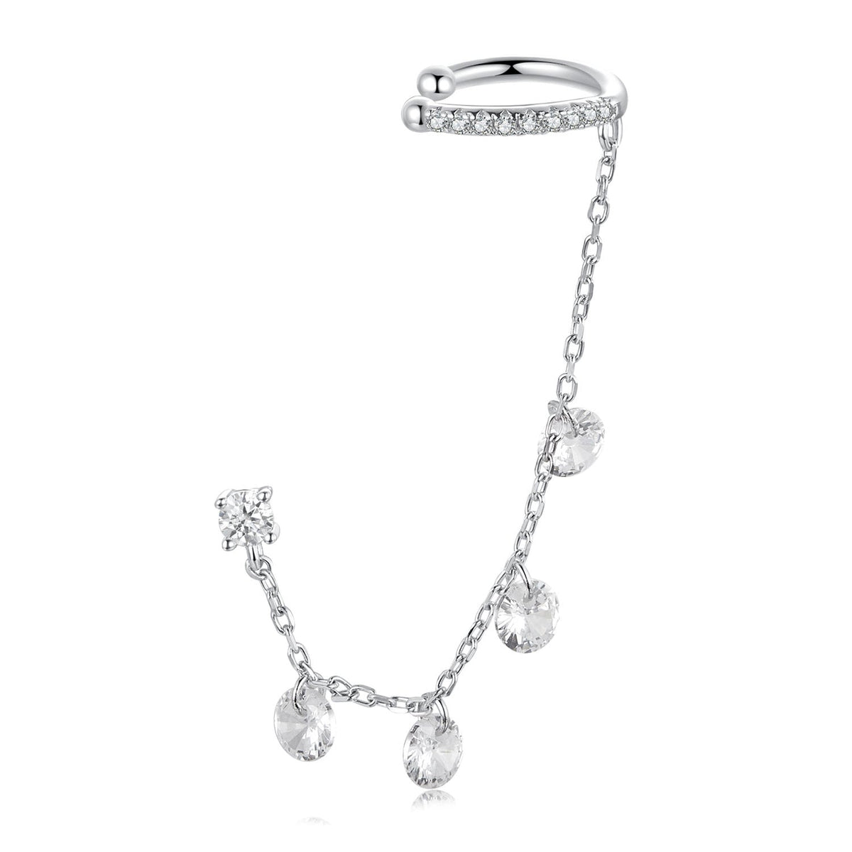 Sterling Silver White Gold Plated Pave CZ Drop Earrings