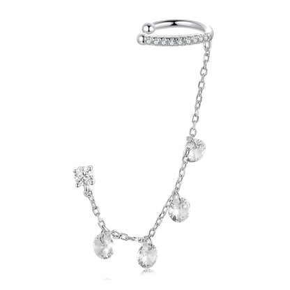 Sterling Silver White Gold Plated Pave CZ Drop Earrings