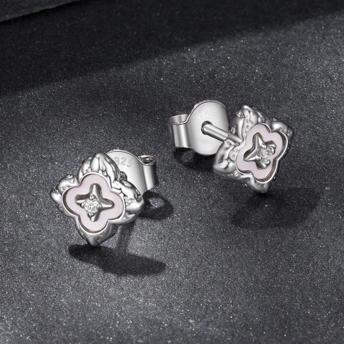 Sterling Silver Moissanite Nacre Stud Earrings