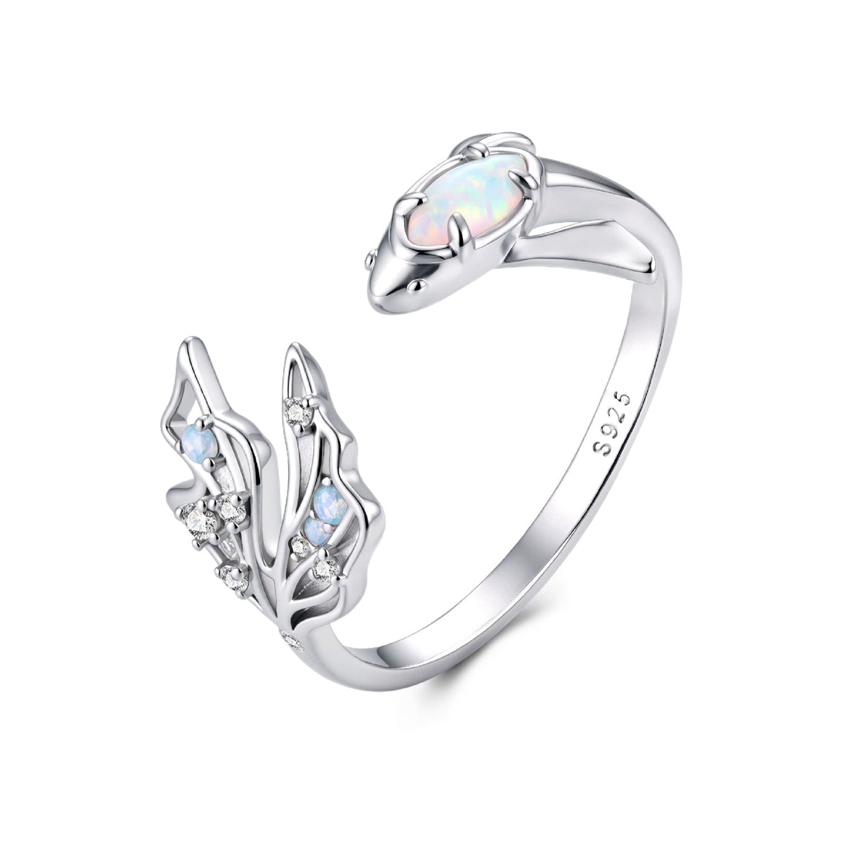 Sterling Silver White Gold Plated Nano Opal and CZ Ring