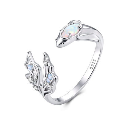 Sterling Silver White Gold Plated Nano Opal and CZ Ring