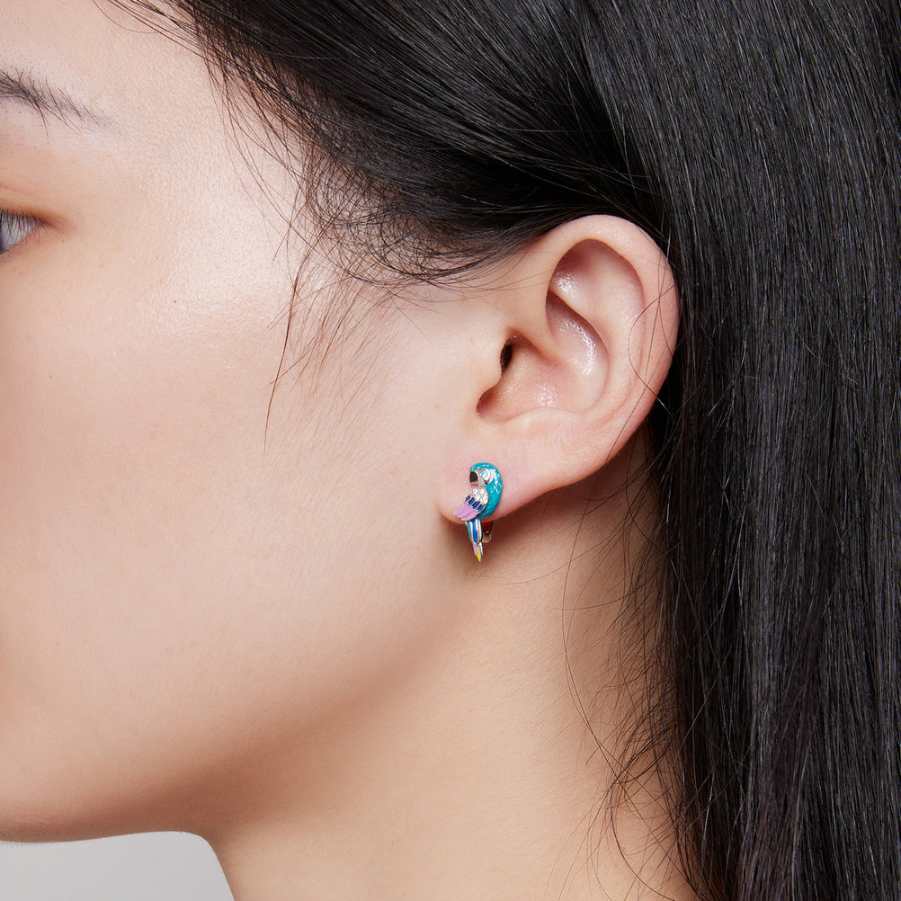 Sterling Silver Enamel CZ Pavé Earrings