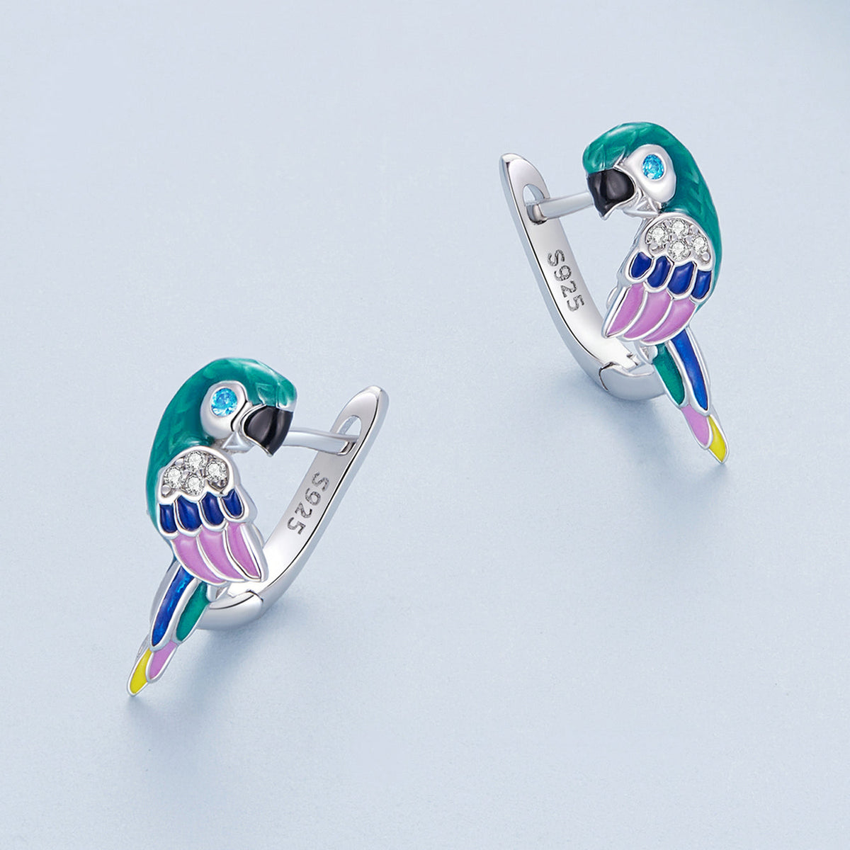 Sterling Silver Enamel CZ Pavé Earrings