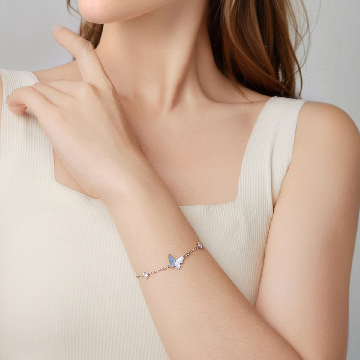 Sterling Silver White Gold Plated Enamel and CZ Bracelet
