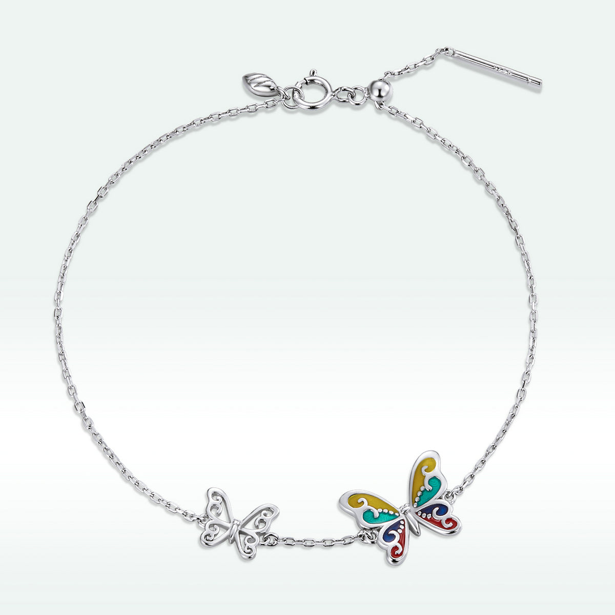 Sterling Silver Platinum Plated Adjustable Butterfly Enamel Bracelet