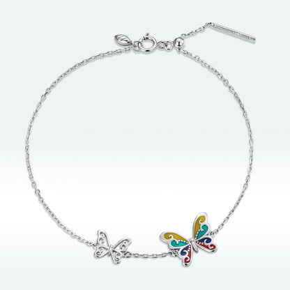 Sterling Silver Platinum Plated Adjustable Butterfly Enamel Bracelet