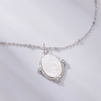 White Gold Plated Sterling Silver Mother of Pearl & CZ Pendant Necklace