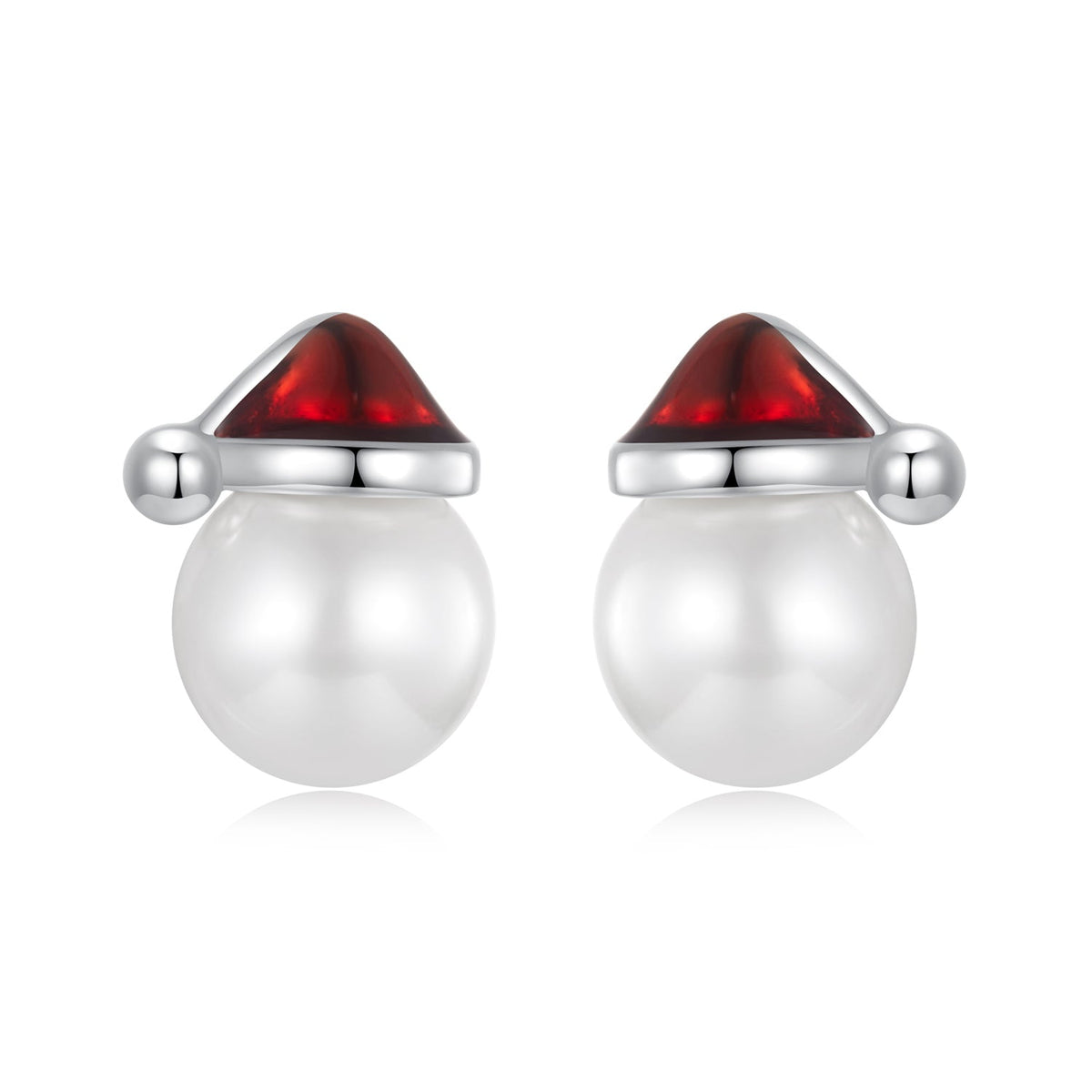 Sterling Silver White Gold Plated Enamel Shell Pearl Earrings