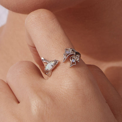 Sterling Silver White Gold Plated Nano Opal and CZ Ring