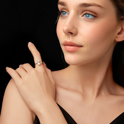 Sterling Silver Moissanite, Freshwater Pearl Ring
