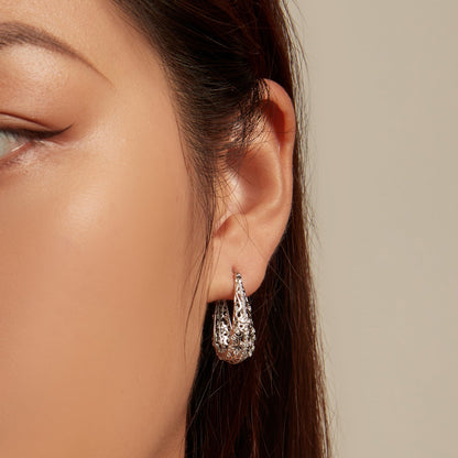 Sterling Silver Pavé Cubic Zirconia Hoop Earrings