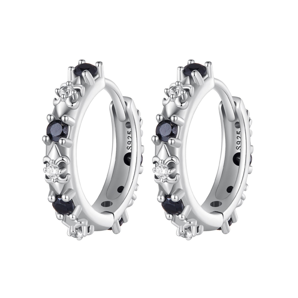 Oxidized Sterling Silver Pavé Cubic Zirconia Hoop Earrings
