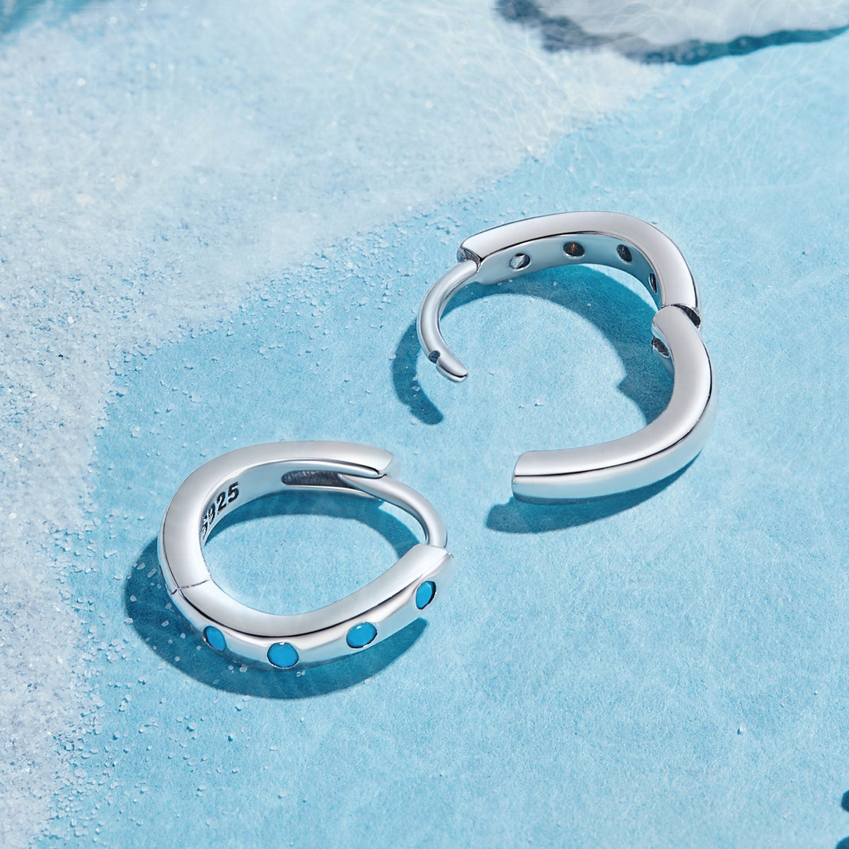 Sterling Silver Synthetic Turquoise Oxidized Hoop Earrings