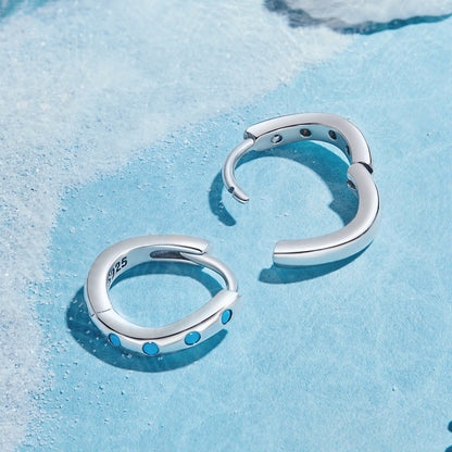 Sterling Silver Synthetic Turquoise Oxidized Hoop Earrings