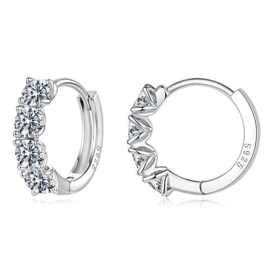 White Gold Plated Sterling Silver Moissanite and CZ Hoop Earrings